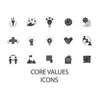 conjunto de iconos de valores fundamentales. valores centrales paquete de elementos de vector de símbolo para web de infografía