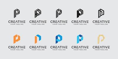 Set of abstract initial letter P logo template. icons for business of fashion, digital, technology, vector