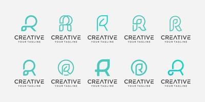 Set of monogram initial letter R RR logo template. icons for business of fashion, sport, automotive, technology digital. vector