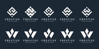 Collection initials W logo design template. icons for business of fashion, digital, technology, simple. vector