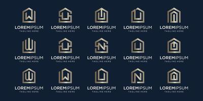 set of home logo combined with letter W, U, N, designs Template. vector