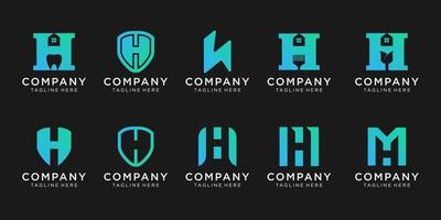 set of collection initial letter H logo with home and shield concept. vector