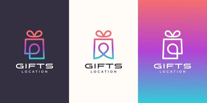 gift and pin location logo combination. Unique surprise and logotype design template