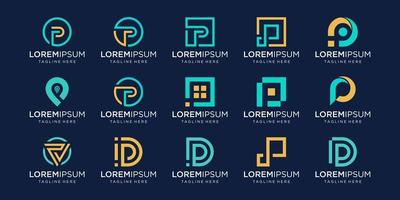 Set of abstract initial letter P logo template. icons for business of fashion, digital, technology, vector