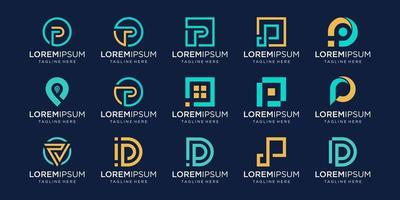 Set of abstract initial letter P logo template. icons for business of fashion, digital, technology, vector