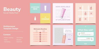 Colorful Cosmetic Social Media Post Template Bundle Banner Set vector