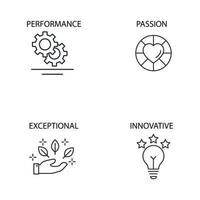 conjunto de iconos de valores fundamentales. valores centrales paquete de elementos de vector de símbolo para web de infografía