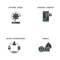 conjunto de iconos web de seguridad cibernética y datos de brecha. elementos de vector de símbolo de paquete web de seguridad cibernética y datos de brecha para web infográfico