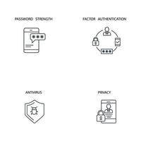 conjunto de iconos web de seguridad cibernética y datos de brecha. elementos de vector de símbolo de paquete web de seguridad cibernética y datos de brecha para web infográfico