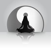 yin yang meditación yoga con silueta humana vector