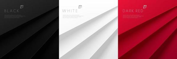 Set of abstract white gray, black and red lines layers texture background. Paper cut 3d concept. Modern and minimal style. Can use for cover template, poster, banner web, flyer, print ad. Vector EPS10