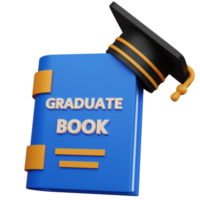 Libro de posgrado de renderizado 3d con gorro de graduación aislado png