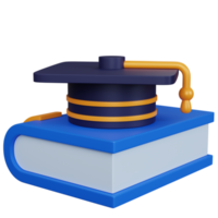Libro blu della rappresentazione 3d con con il cappello di graduazione isolato png