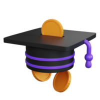 3d rendering graduate cap with gold coin isolated png