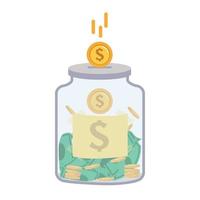 Glass money jar coins  flat vector