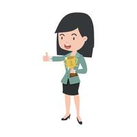 A successful young business woman  holding a gold trophy cup vector