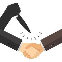 Two hands handshake with a shadow of one hand holding a knife concept vector