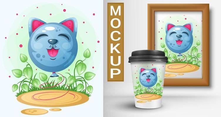 Balloon in the form of a cat. Cartoon illustration.