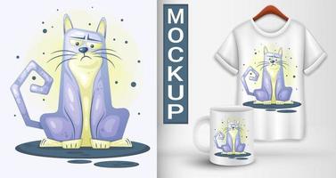 Cartoon blue cat. Illustration vector