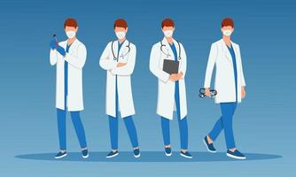 Set of doctors with various poses. vector