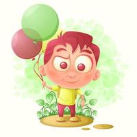 Schoolboy with balloons. Cartoon illustration. vector