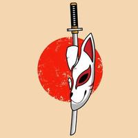 máscara kitsune japonesa con espada katana, ilustración vectorial eps.10 vector