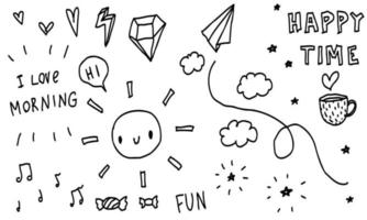 Doodle frames line happy time. Sketch set scribble cute isolated collection for baby. vector