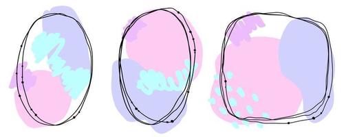 Abstract doodle black frames set hand drawn. Cute scribble pink round lines with circles, square collection. vector