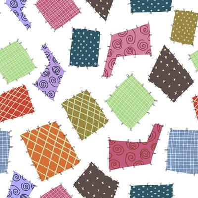 Hand drawn white patchwork sewing doodle abstract seamless. Cute vector patterns for paper, fabric, home, children.