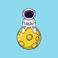 Cartoon vector icon cute Astronaut sitting on the moon. Fantasy Concept. Simple premium design