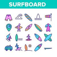 conjunto de iconos de elementos de colección de tablas de surf vector