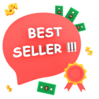 3d bestseller tekstballon voor marketing e-commerce icoon png