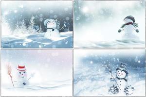 set. happy snowman. Winter landscape. Merry christmas and happy new year greeting card photo