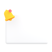 3d reminder popup bell notification in blank paper canvas ecommerce icon png