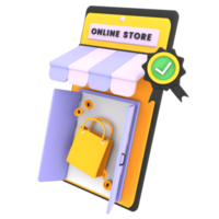 geverifieerde winkel online winkel 3d illustratie voor e-commerce icoon png