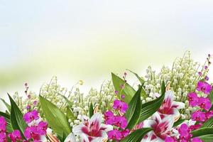 Beautiful flowers lily and lily of the valley photo