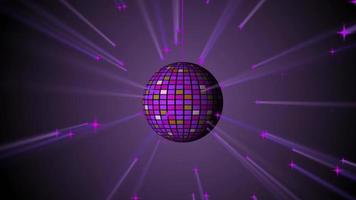 animación de una bola de discoteca espejo en colores lila y violeta