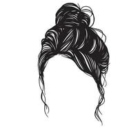 Beauty Woman In Messy Bun, Messy Bun Hair Illustration, Line Art, Silhouette, For T-Shirt Design, Mug, Tote Bag, Etc. vector