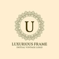 letter U luxurious frame initial vintage vector logo design element