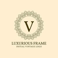 letter V luxurious frame initial vintage vector logo design element