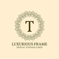 letter T luxurious frame initial vintage vector logo design element