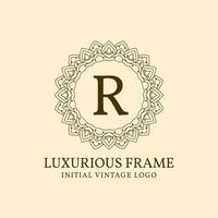 letter R luxurious frame initial vintage vector logo design element