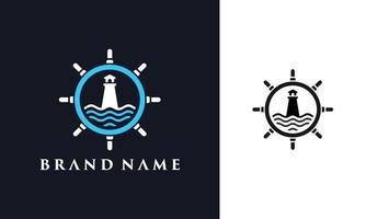 lighthouse ship rudder sea logo vector