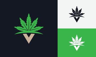 logotipo de cannabis letra v vector