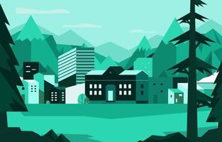 Green Houses And Buildings In Forest Background vector
