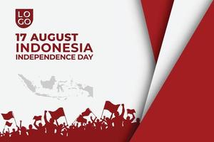 plantilla simple 3d día de la independencia de indonesia con mapa de indonesia y gente de euforia vector