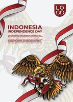 fondo de plantilla blanca del día de la independencia de indonesia con animación de arte garuda y bandera vector