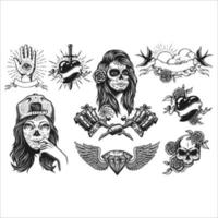 set of various vintage tattoo design collection vector