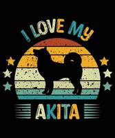 divertido akita vintage retro puesta de sol silueta regalos amante de los perros dueño del perro camiseta esencial vector