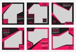 Editable square banner layout template - abstract, minimal, modern design background in pink and black color. Suitable for social media post, stories, story, flyer. Vector illustration